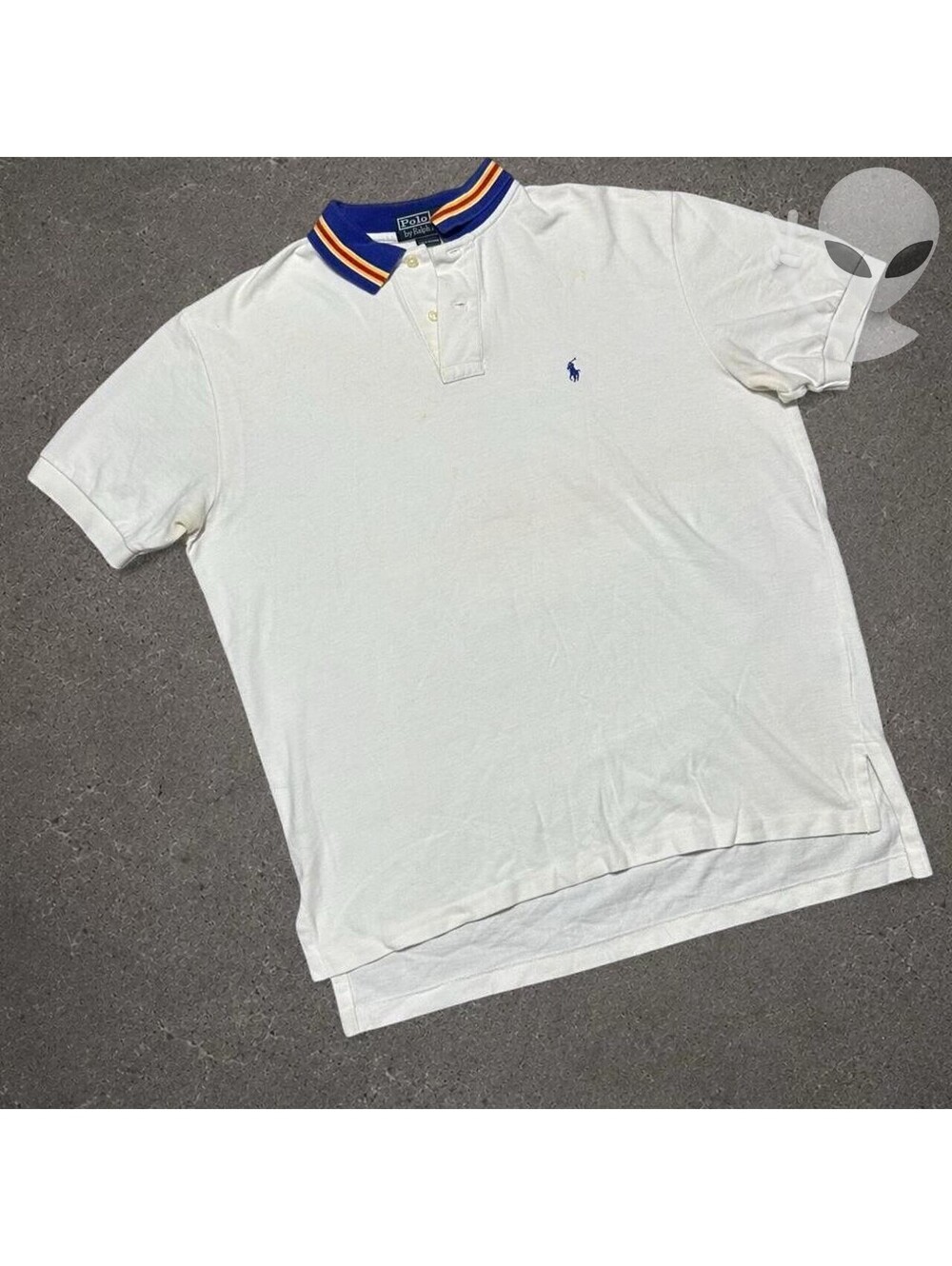 Polo Ralph Lauren Polo Shirt Mens L White Blue Striped Tipped Collar Vintage